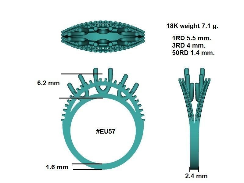 Ring006 three stone diamond ring gold 3D print model_2