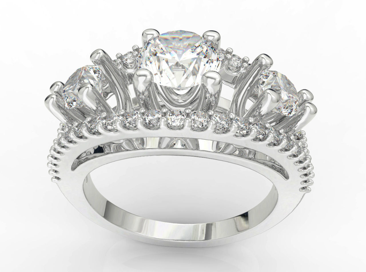 Ring006 three stone diamond ring gold 3D print model_1