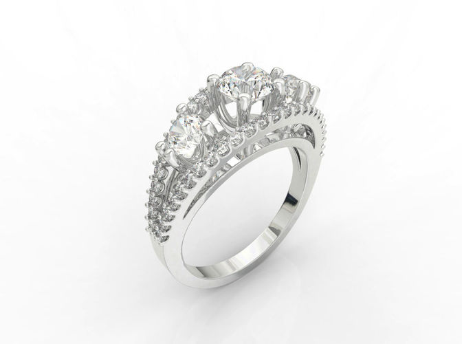 Ring006 three stone diamond ring gold 3D print model
