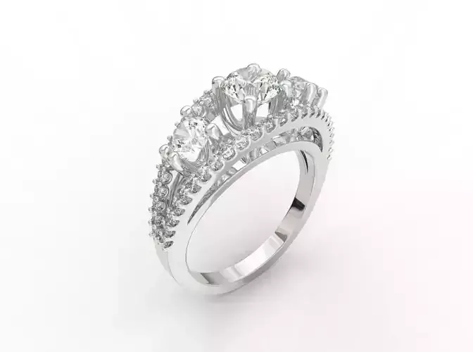 Ring006 three stone diamond ring gold