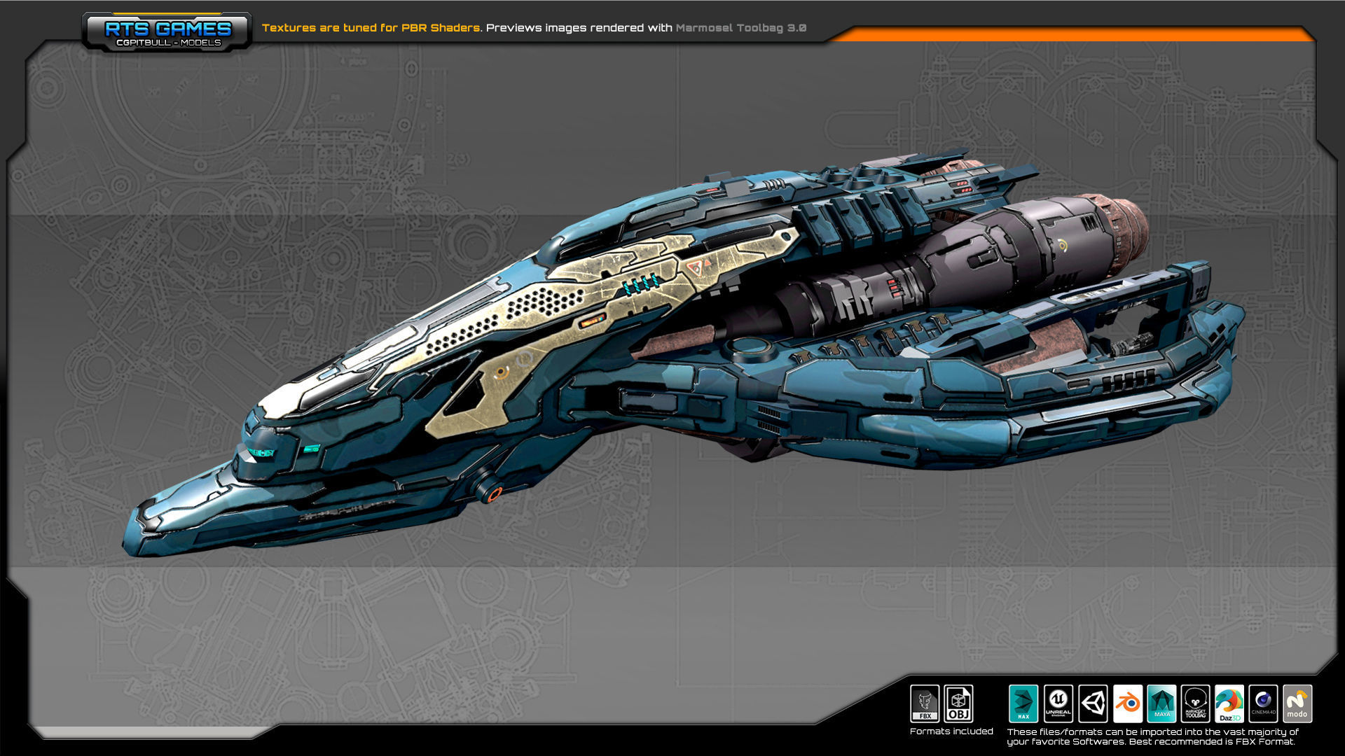 SF Frigate CR4 Low-poly 3D model_2