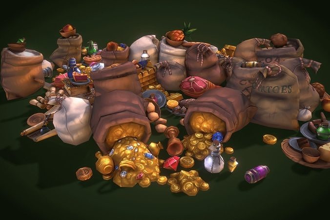 Loot n Fruit Set - Low Poly Hand Painted Low-poly 3D model