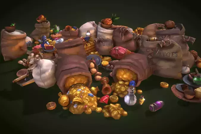 Loot n Fruit Set - Low Poly Hand Painted Low-poly 3D model