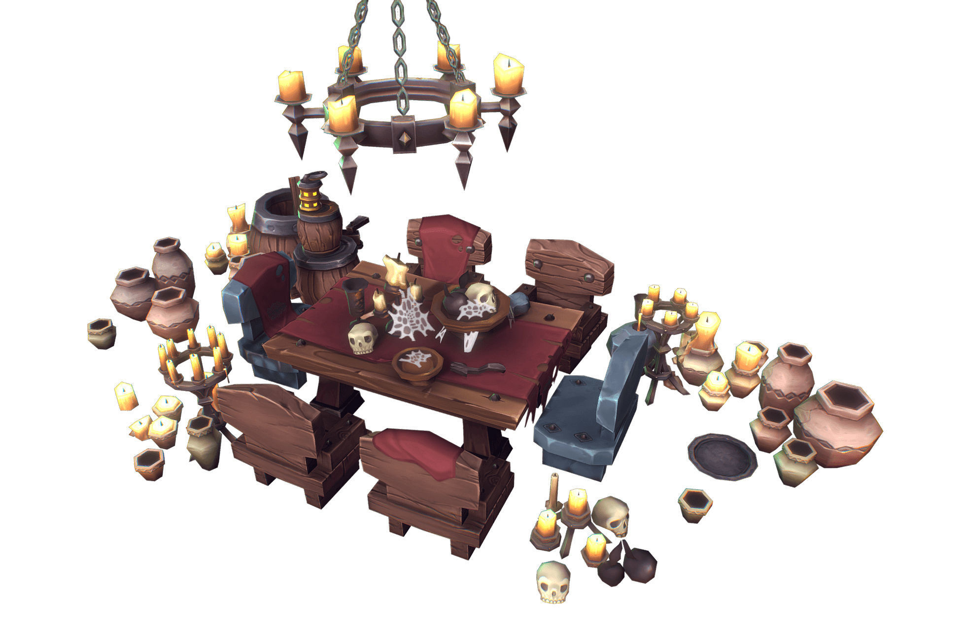 Dungeon Entourage Set - Low Poly Hand Painted Low-poly 3D model_1
