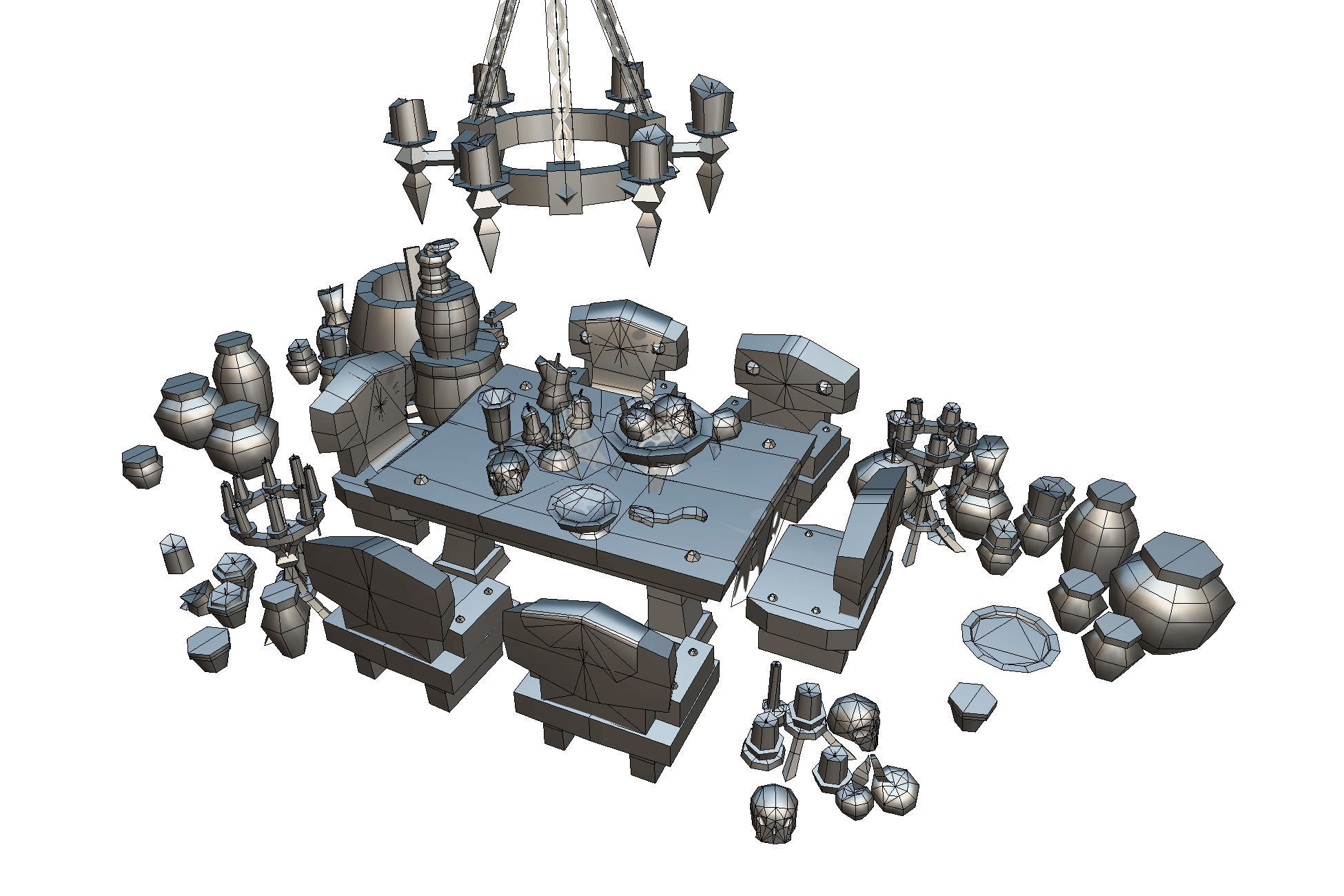 Dungeon Entourage Set - Low Poly Hand Painted Low-poly 3D model_2