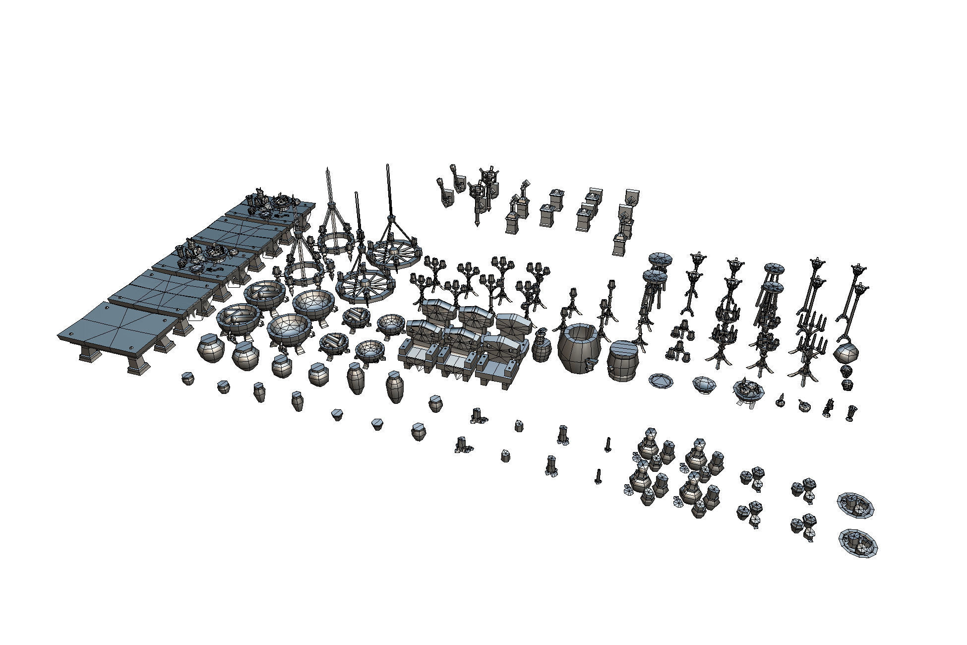 Dungeon Entourage Set - Low Poly Hand Painted Low-poly 3D model_4