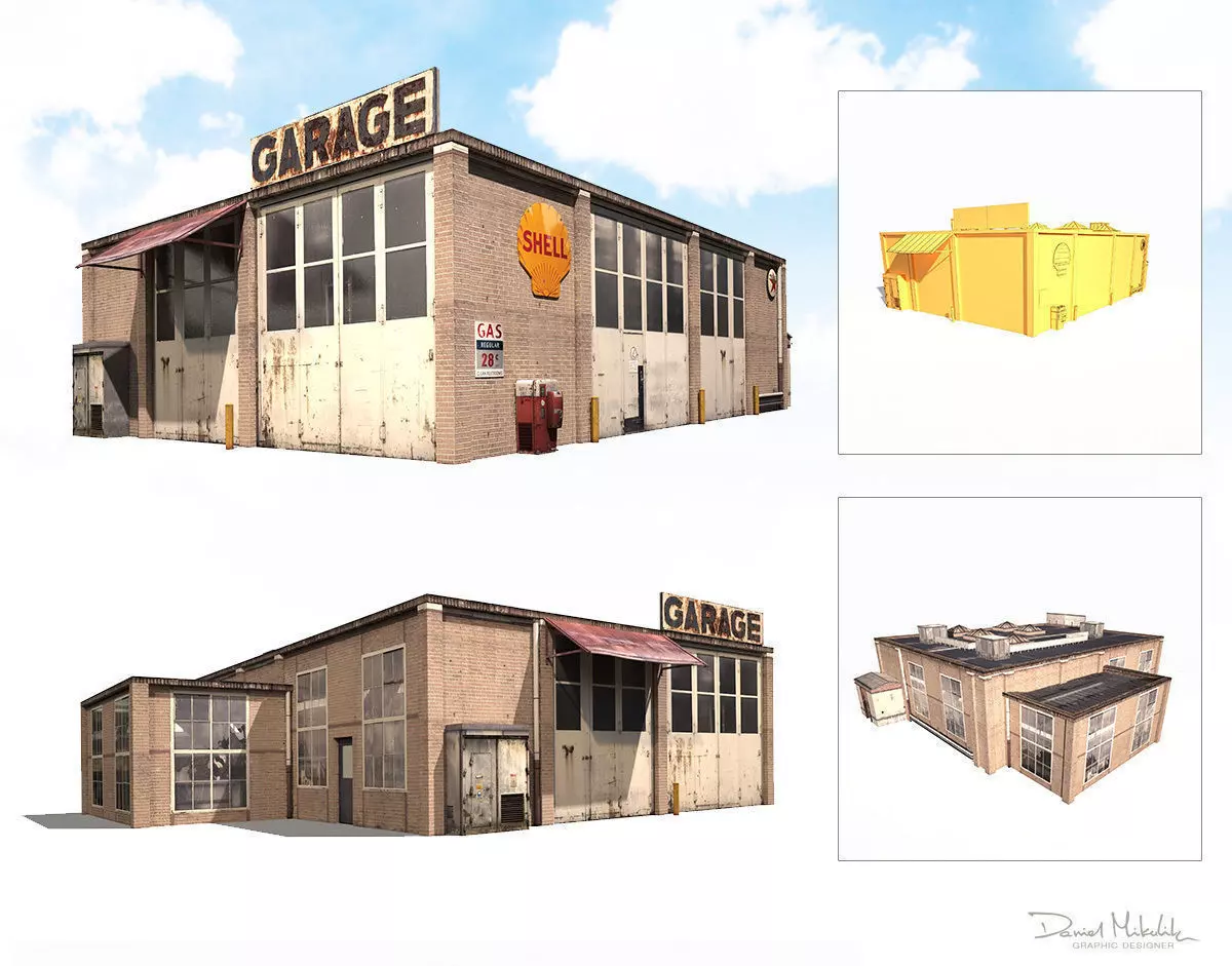 Garage Building 188 Low Poly Low-poly 3D model_0