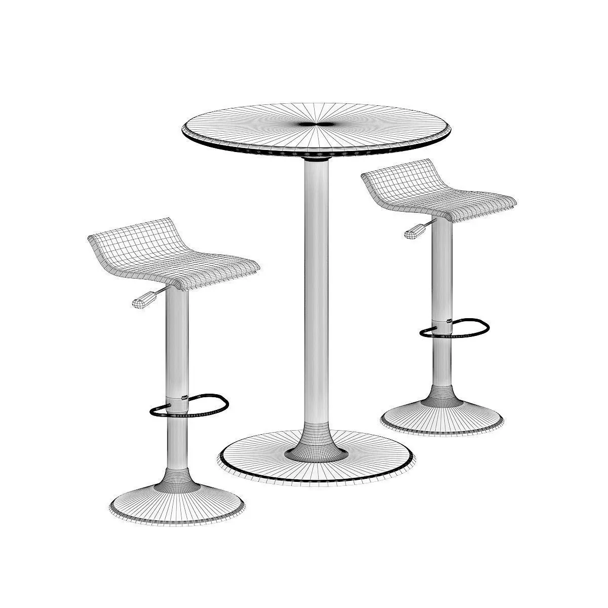 Bar Table with Stools 3D model_1