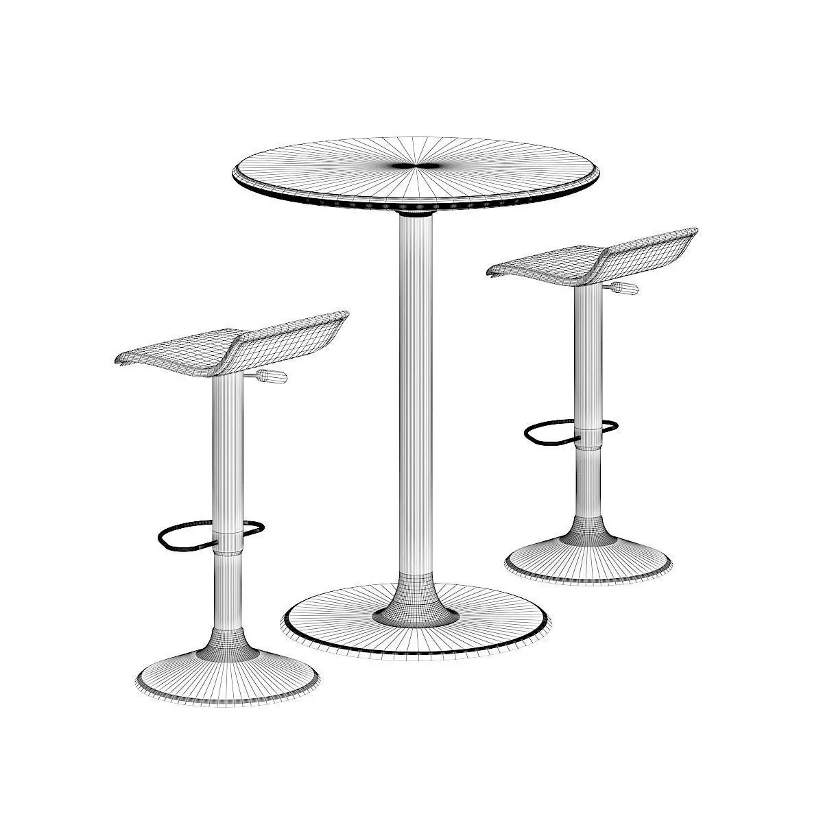 Bar Table with Stools 3D model_5