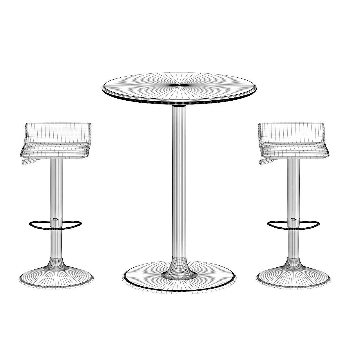 Bar Table with Stools 3D model_2