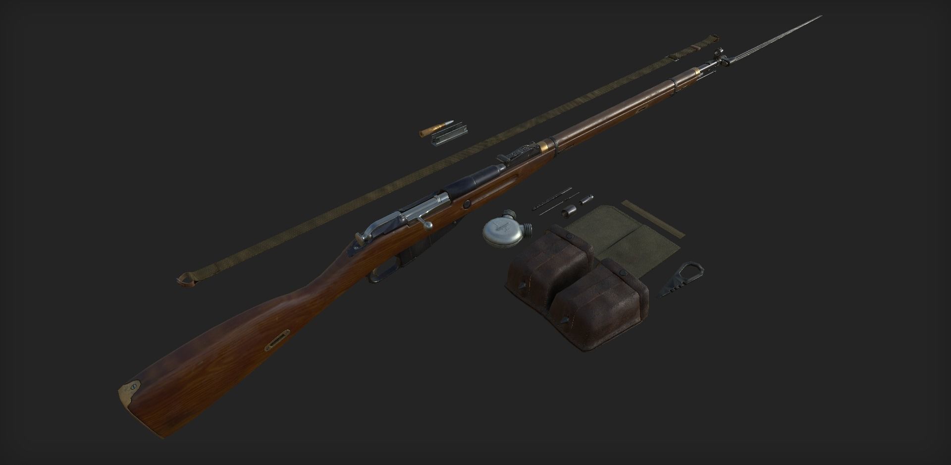 Mosin Nagant M1891-30 PBR and Game-Ready Low-poly 3D model_7