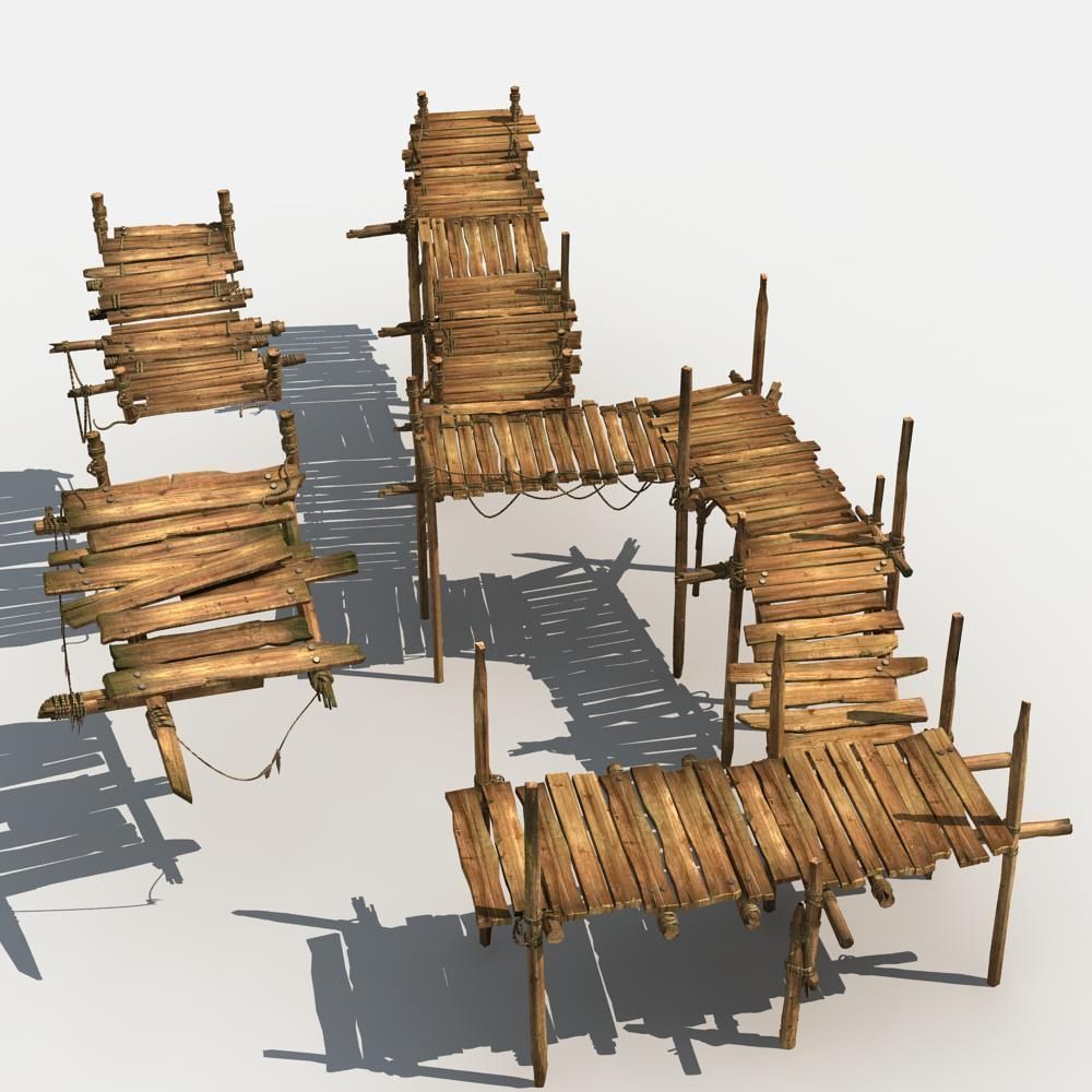 Old Wooden Bridge 01 3D model_5