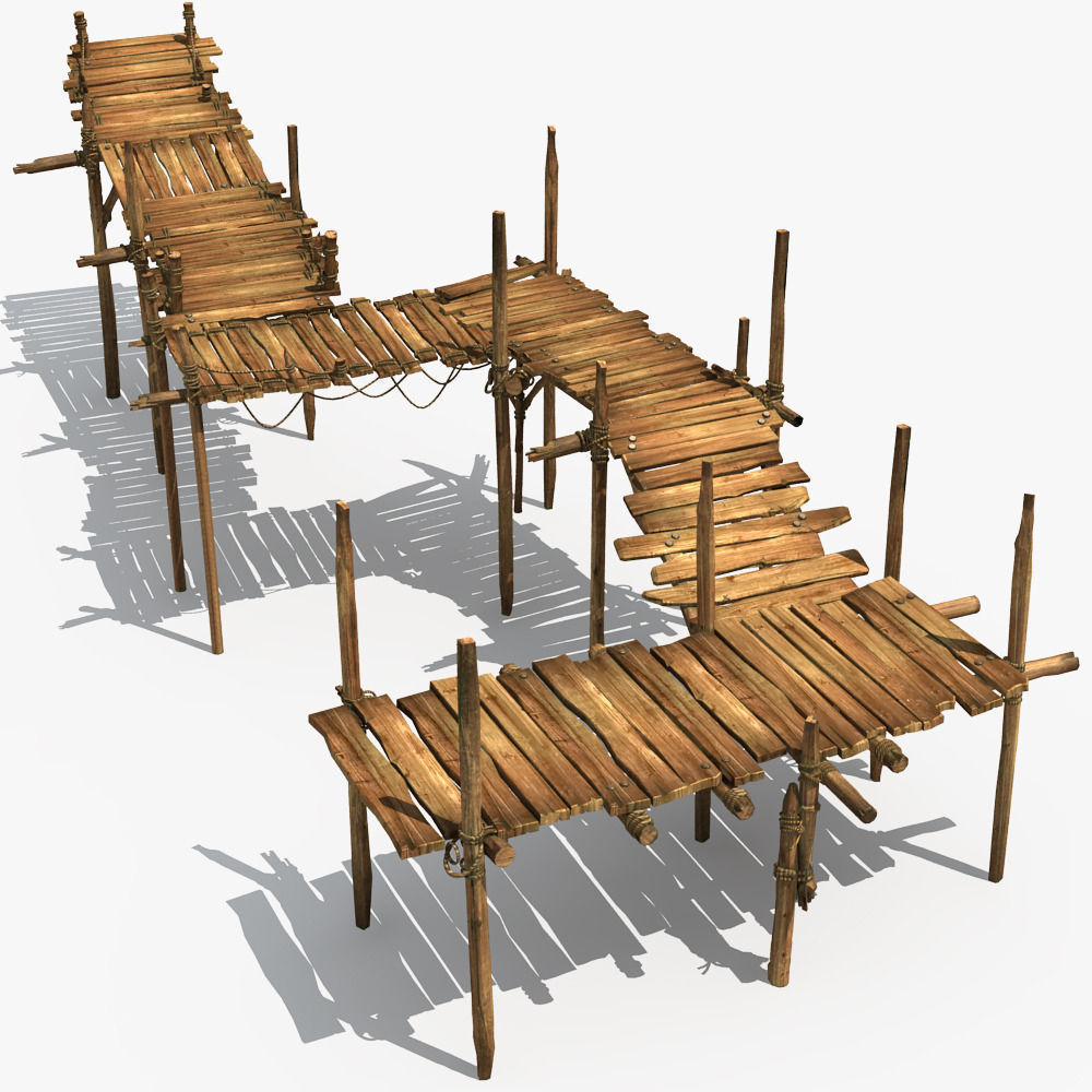 Old Wooden Bridge 01 3D model_13