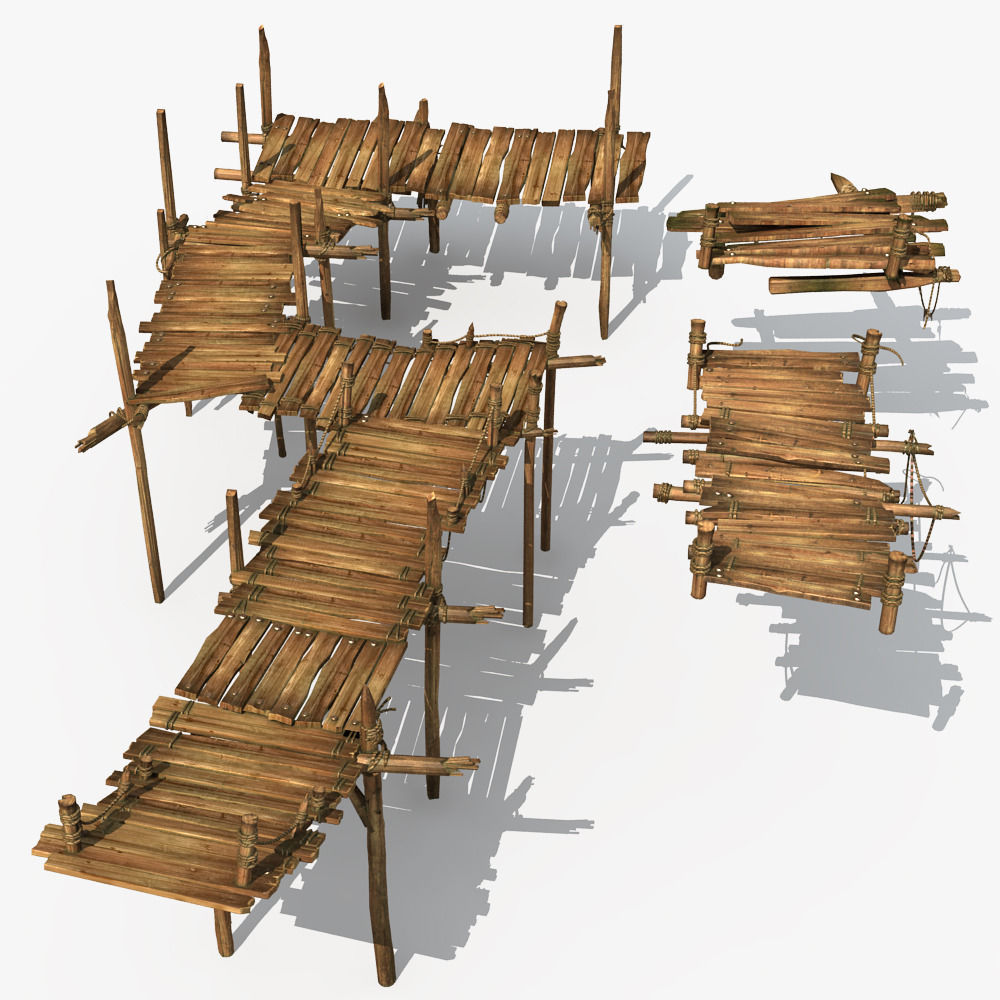 Old Wooden Bridge 01 3D model_1