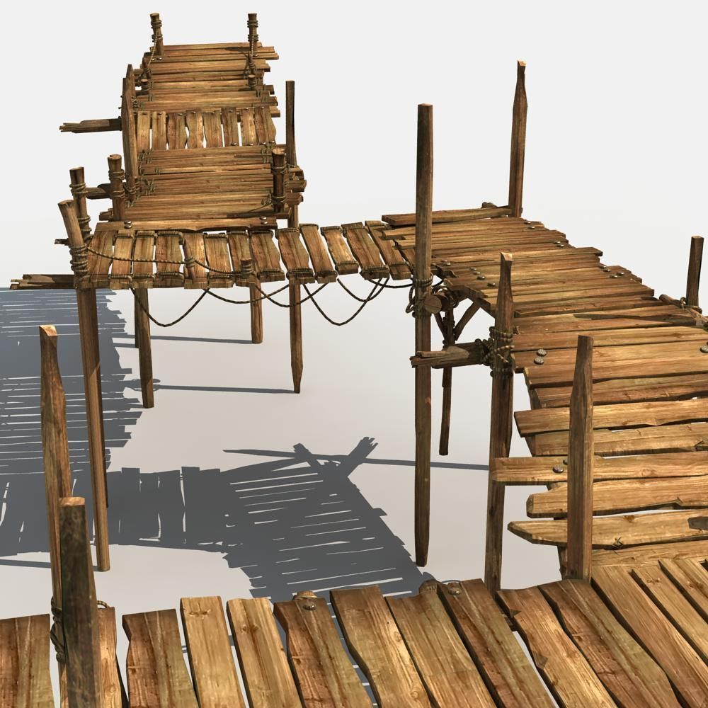 Old Wooden Bridge 01 3D model_10