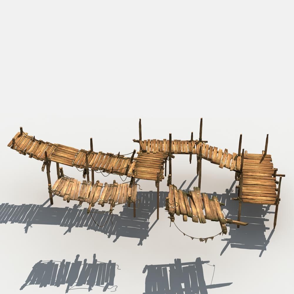 Old Wooden Bridge 01 3D model_4