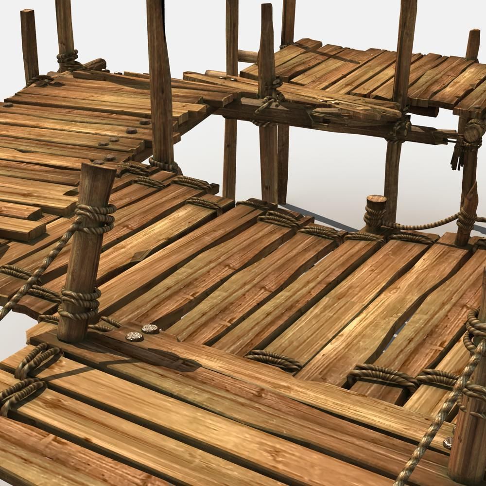 Old Wooden Bridge 01 3D model_9