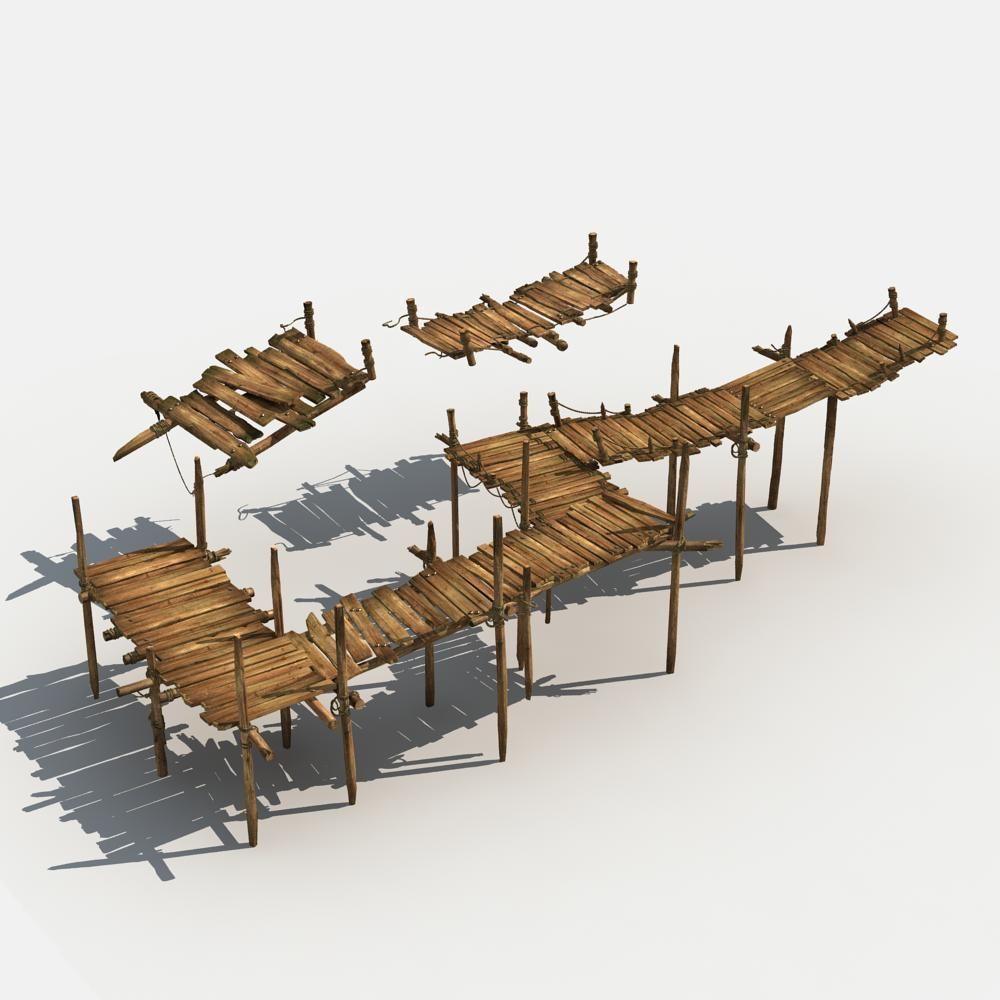 Old Wooden Bridge 01 3D model_2