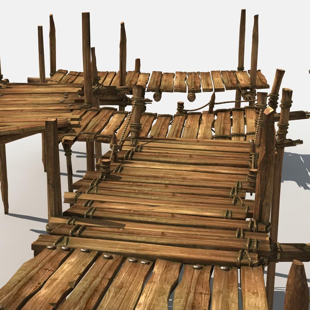 Old Wooden Bridge 01 3D model_7