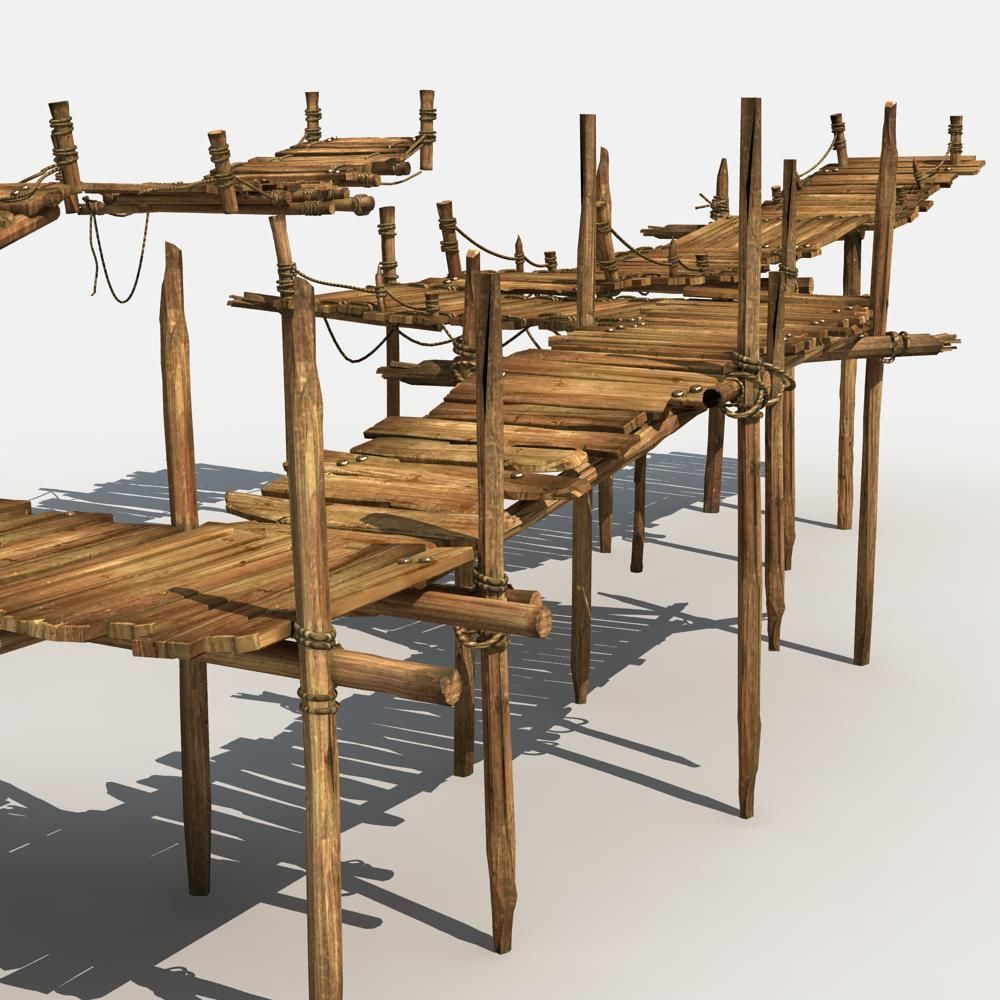 Old Wooden Bridge 01 3D model_6