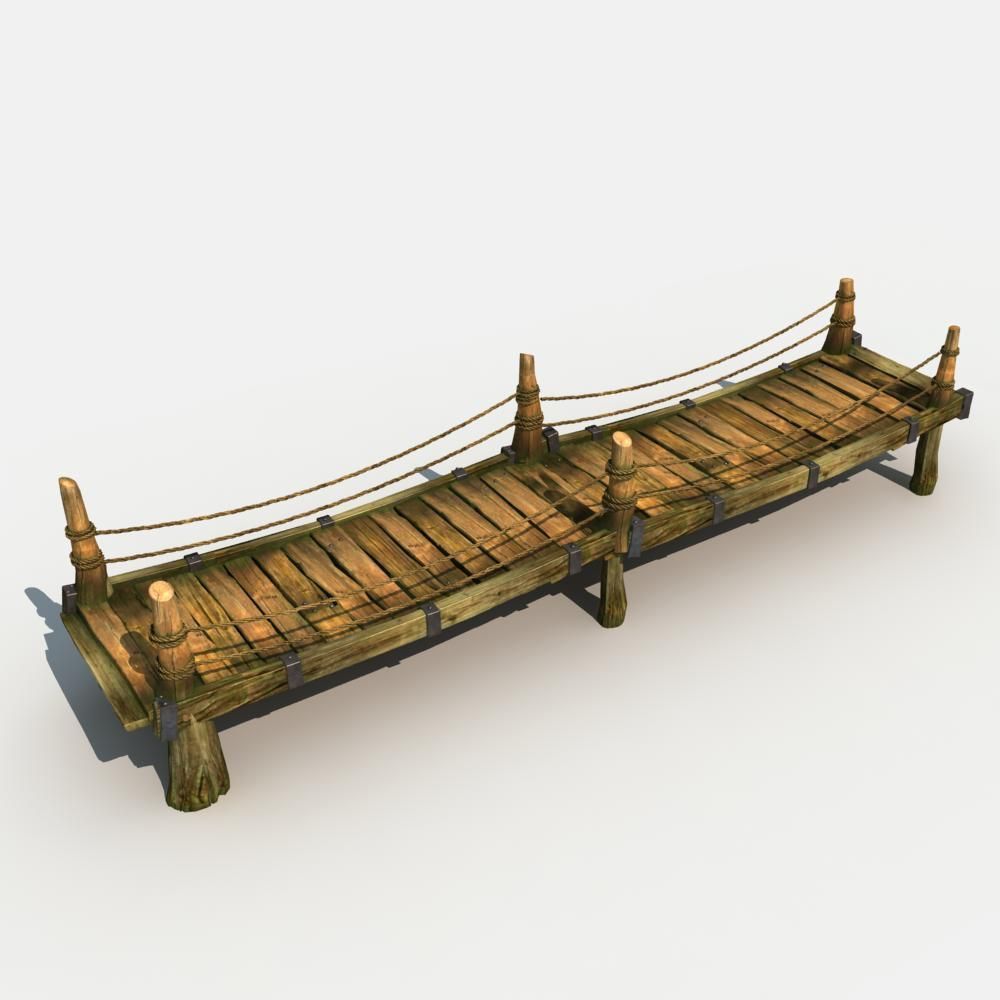 Old Wooden Bridge 04 3D model_1