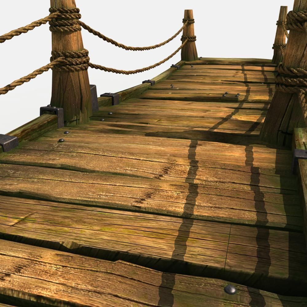 Old Wooden Bridge 04 3D model_9