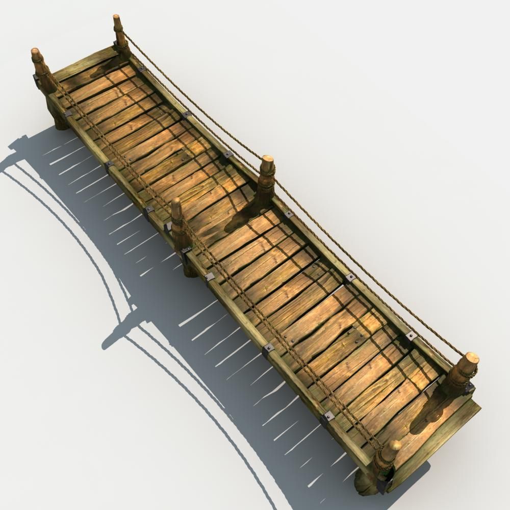 Old Wooden Bridge 04 3D model_2