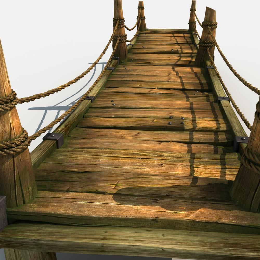Old Wooden Bridge 04 3D model_4