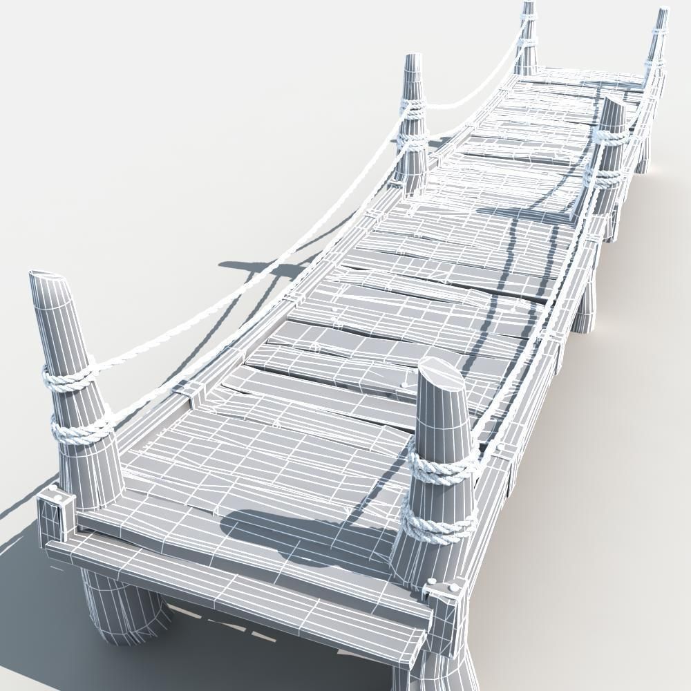 Old Wooden Bridge 04 3D model_8
