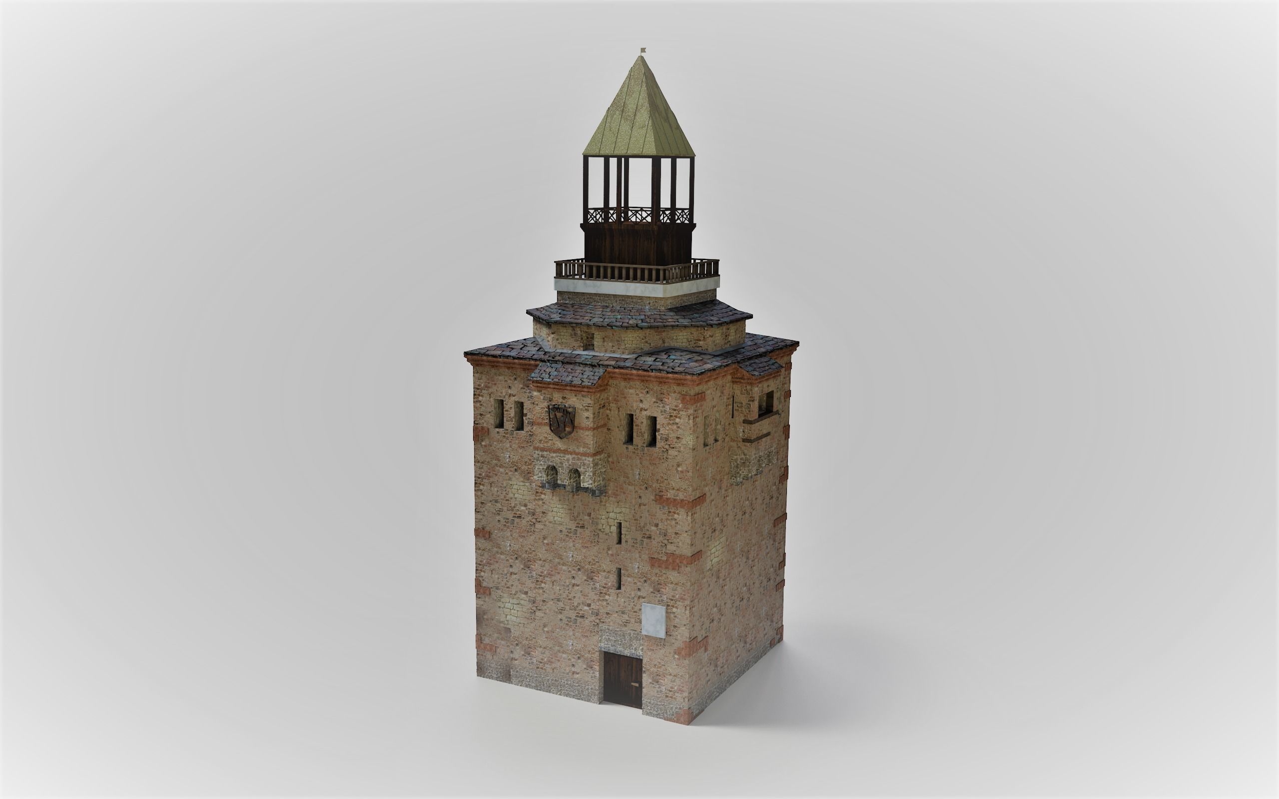 Medieval tower Low-poly 3D model_0