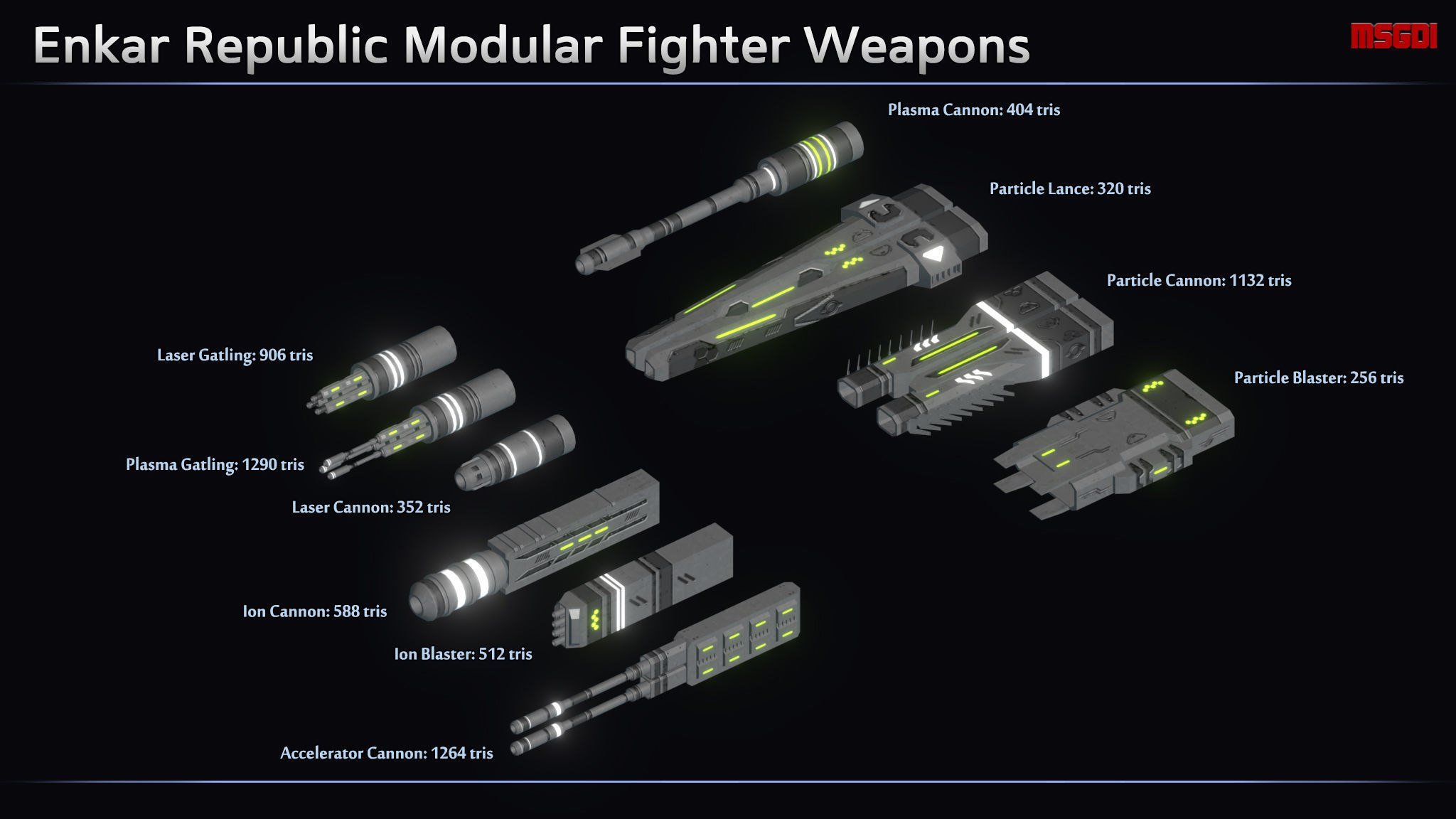 Spaceship Enkar Republic Modular Fighter Weapons Low-poly 3D model_1