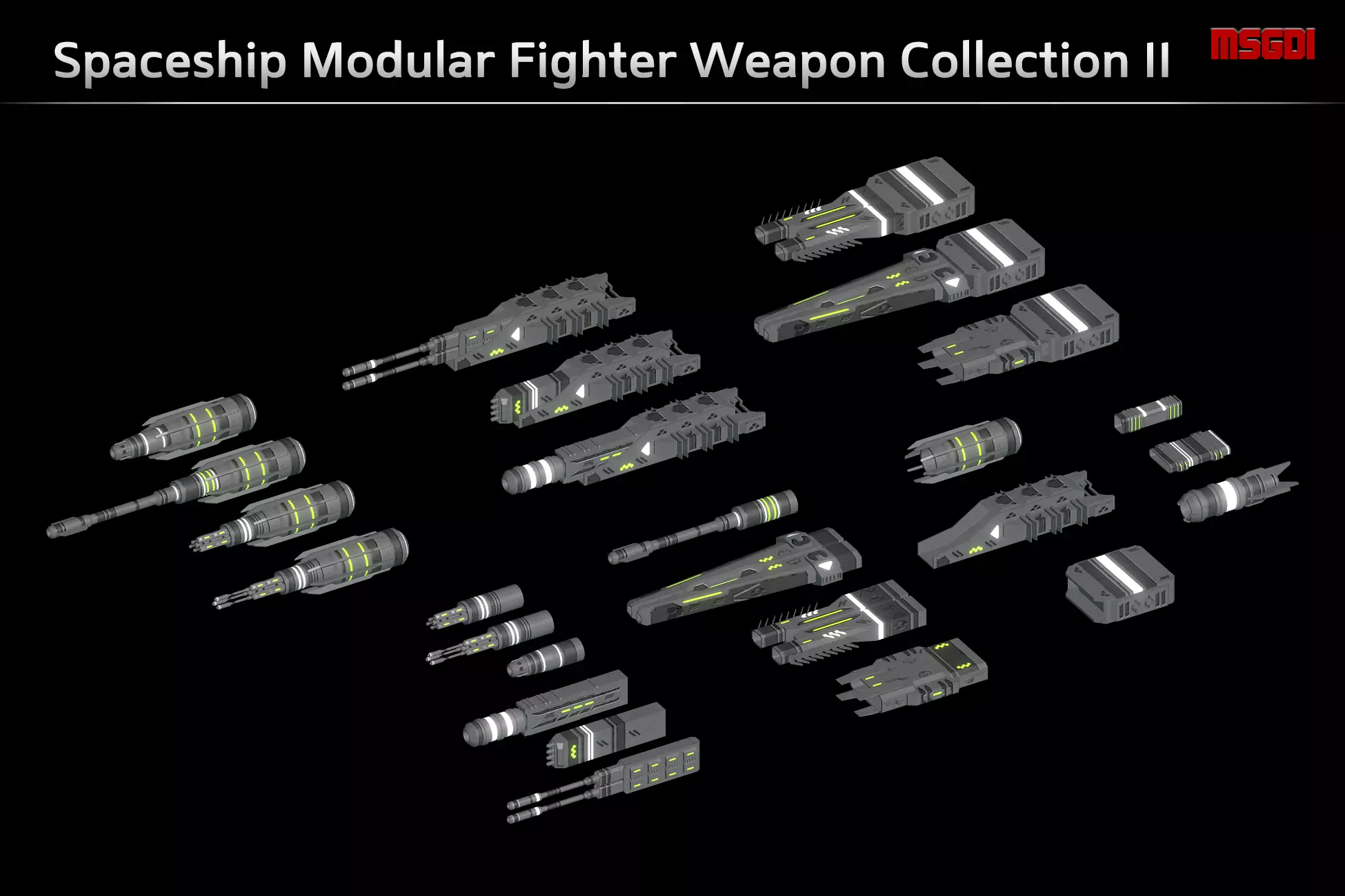 Spaceship Enkar Republic Modular Fighter Weapons Low-poly 3D model_0