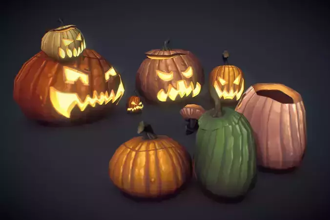 Halloween Pumpkins - Low Poly Hand Painted