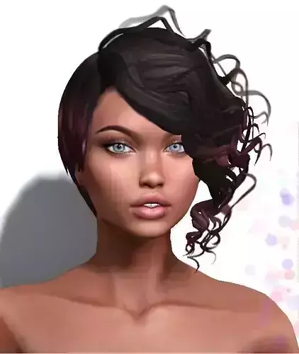 Female hair style rigged 3D model  Low-poly 3D model