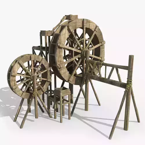 Waterwheel wooden water wheel 3D model