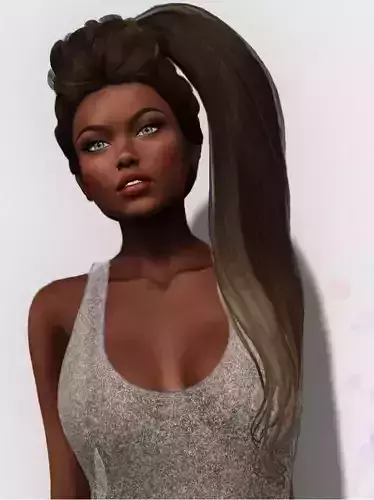 Female hair style rigged 3D model 