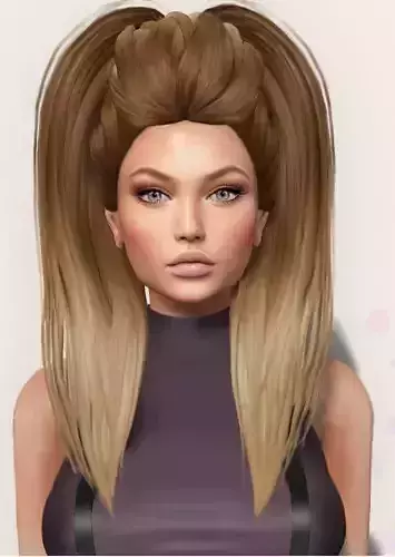 Female hair style rigged 3D model