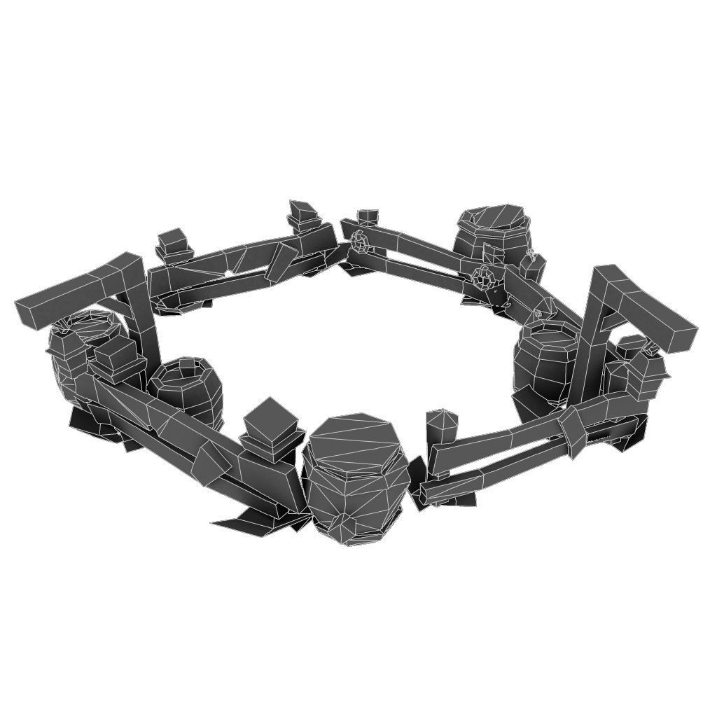 Barrel n Fence Set - Low Poly Hand Painted Low-poly 3D model_1