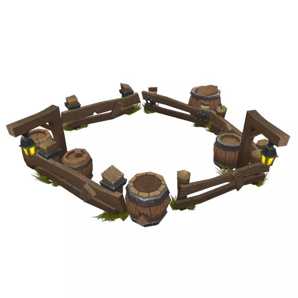 Barrel n Fence Set - Low Poly Hand Painted Low-poly 3D model_0