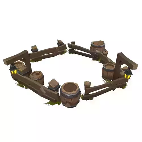 Barrel n Fence Set - Low Poly Hand Painted