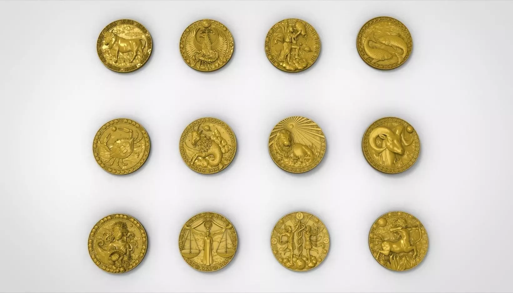 3D model of the twelve symbols of the zodiac 3D print model_0