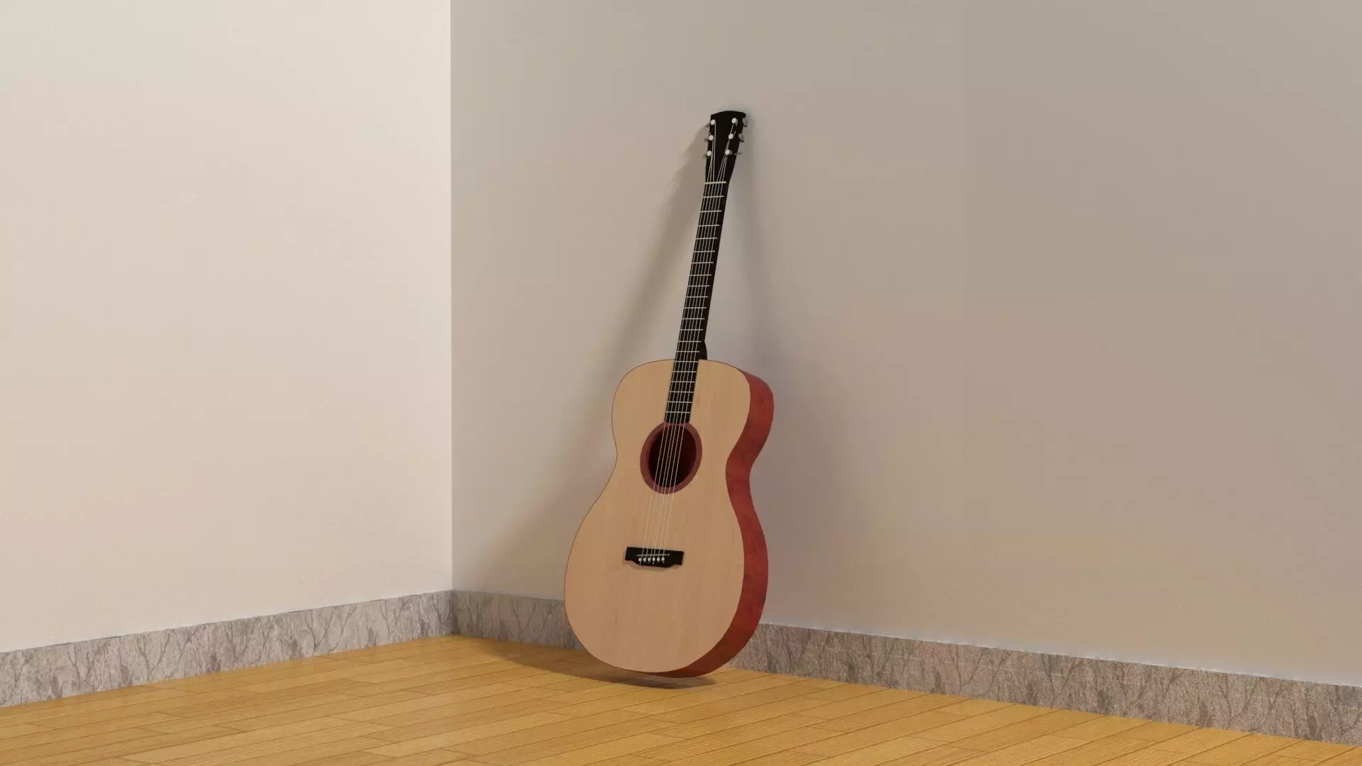 3D Guitar acoustic in corner Free low-poly 3D model_0