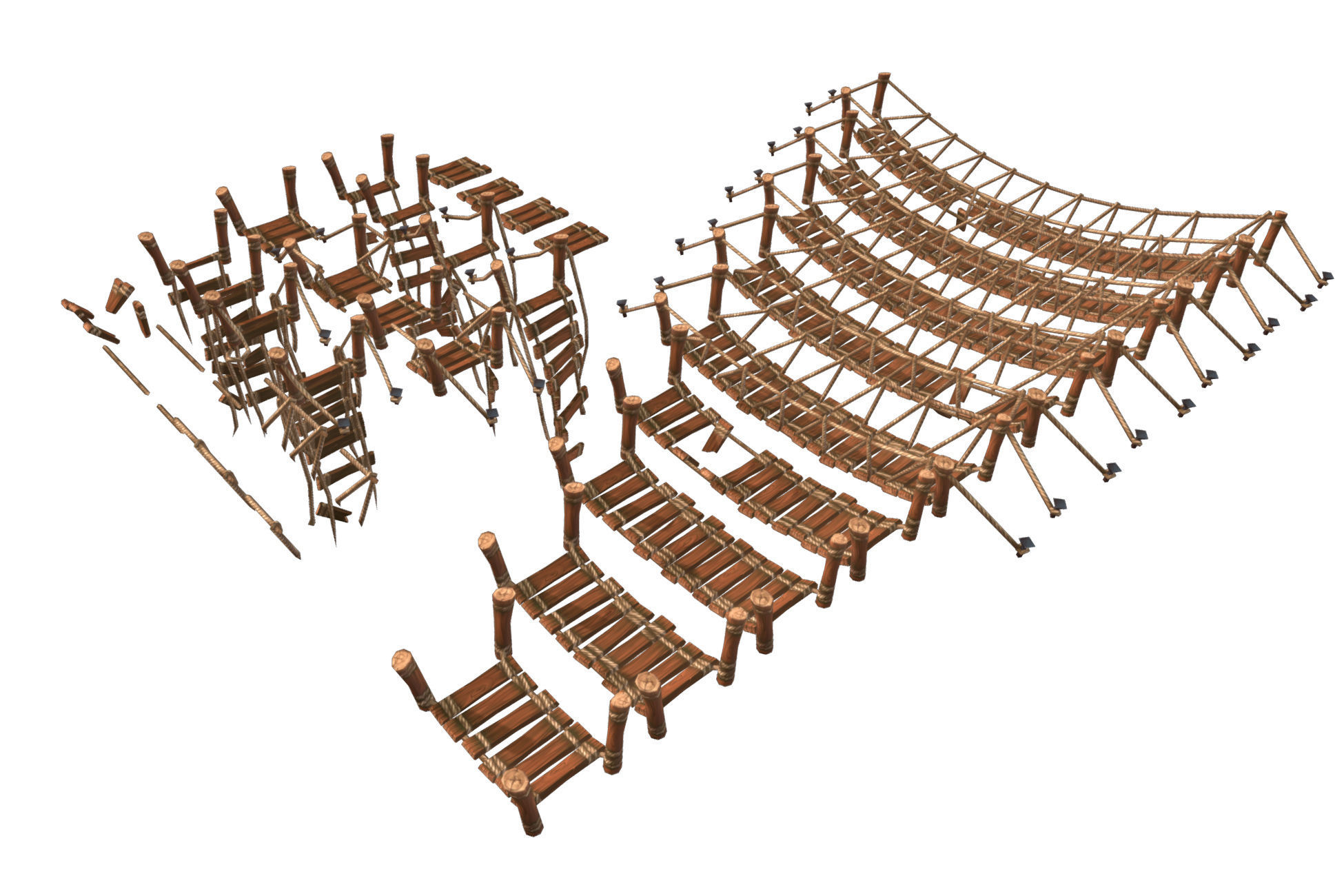 Rope Bridge Set - Low Poly Hand Painted Low-poly 3D model_2