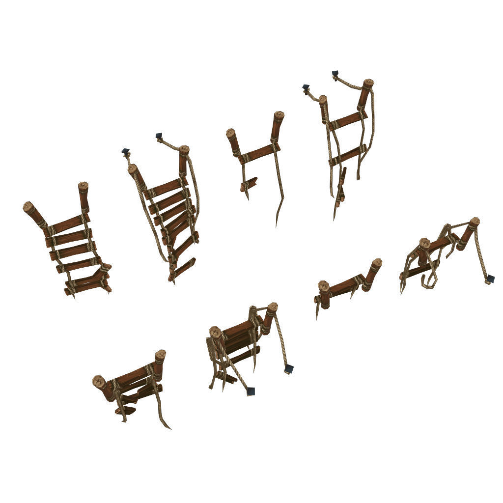 Rope Bridge Set - Low Poly Hand Painted Low-poly 3D model_9