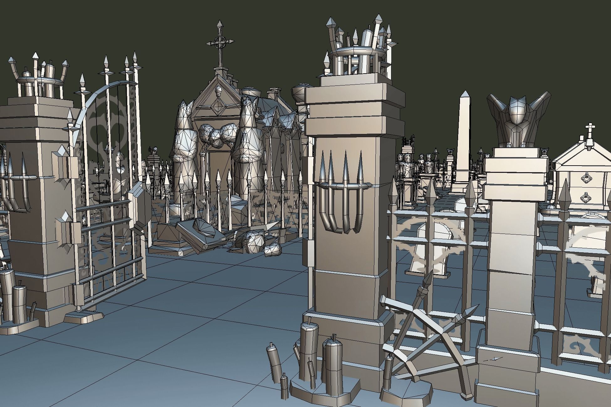 Cemetery Starter Set - Low Poly Hand Painted Low-poly 3D model_1