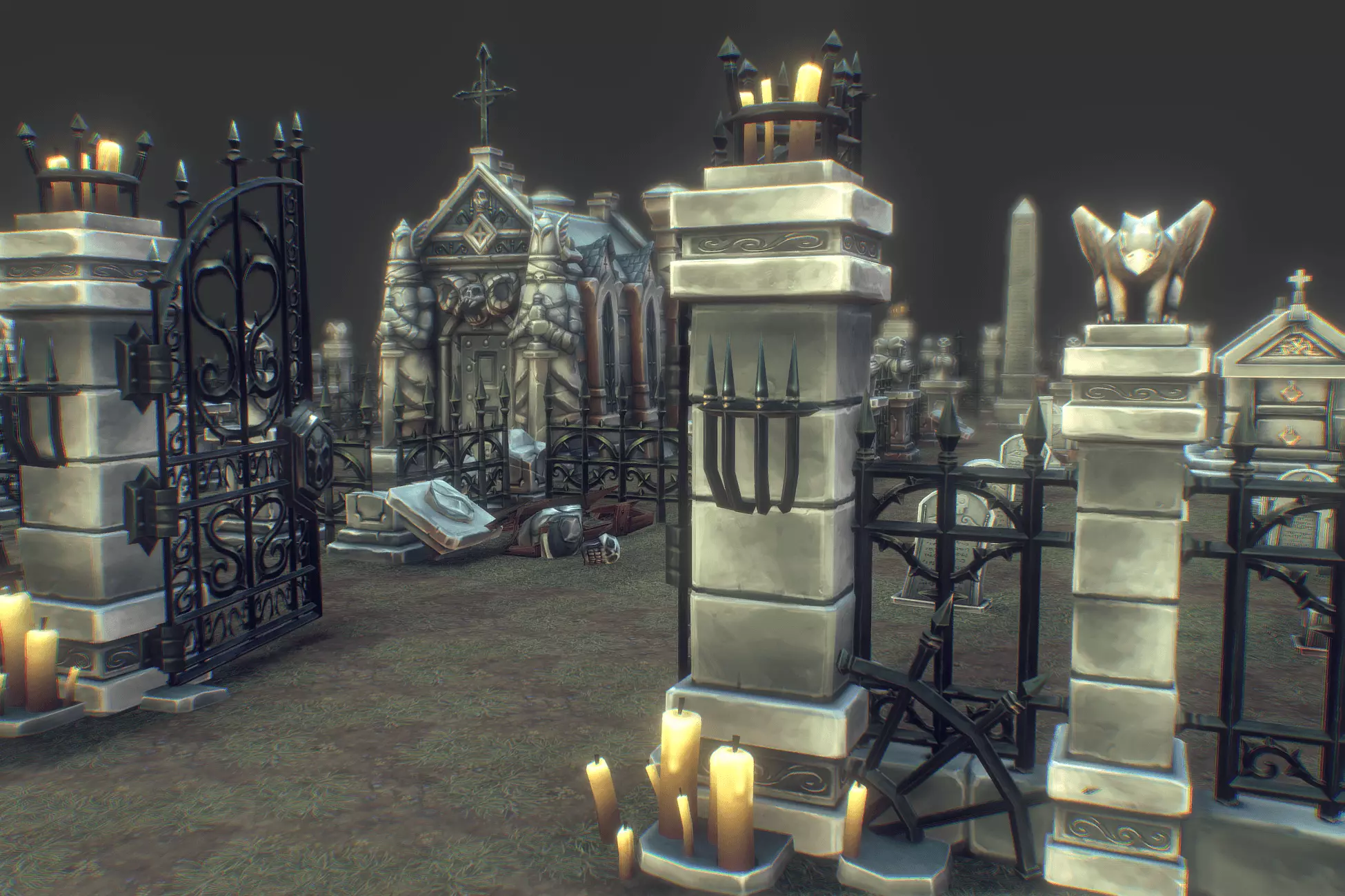 Cemetery Starter Set - Low Poly Hand Painted Low-poly 3D model_0