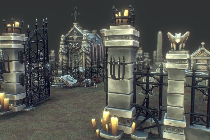 Cemetery Starter Set - Low Poly Hand Painted Low-poly 3D model