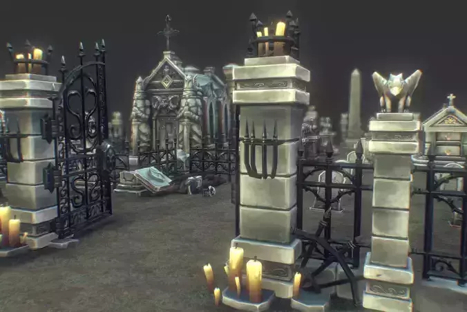 Cemetery Starter Set - Low Poly Hand Painted Low-poly 3D model