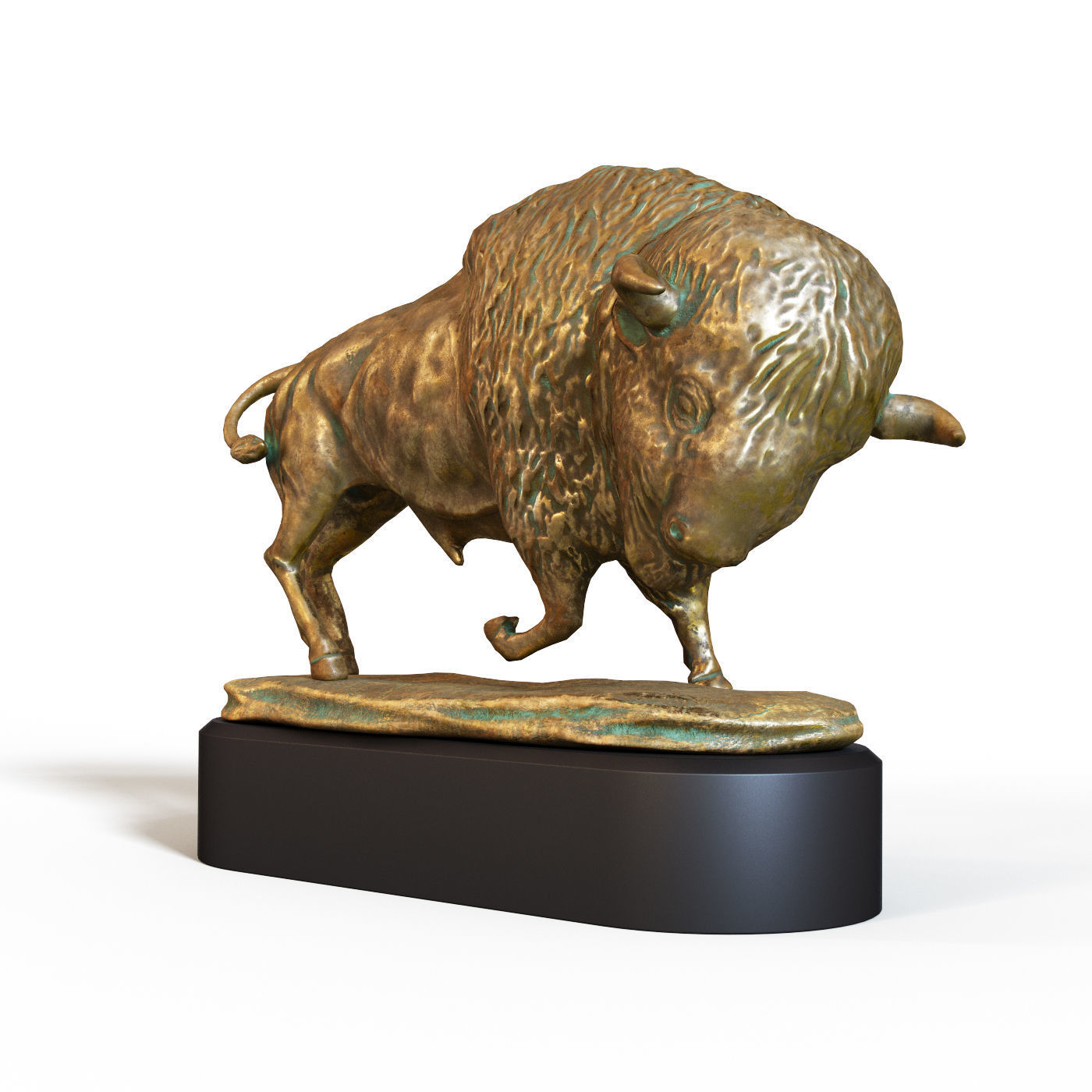 Bison bronze Low-poly 3D model_3