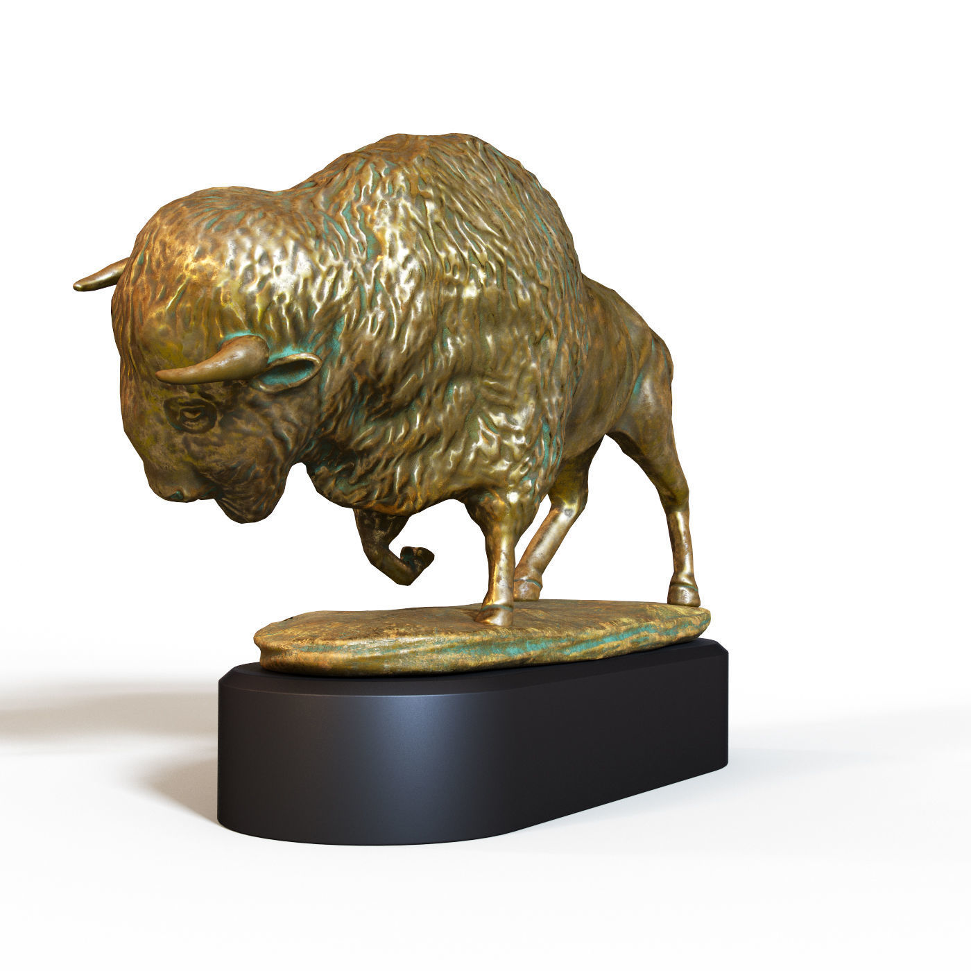 Bison bronze Low-poly 3D model_1